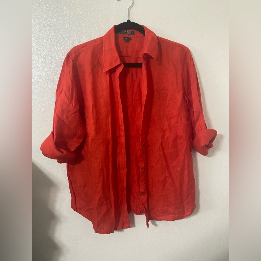 💥2 for $50 💥 FLASH SALE! Red Ralph Lauren Button up linen top